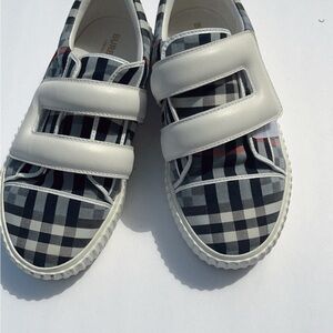 Burberry White and Black Sneakers with Gingham Pattern